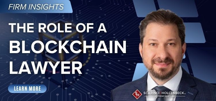 Attorney and managing partner Chris Warren next to the text reading 'the role of a blockchain lawyer'.